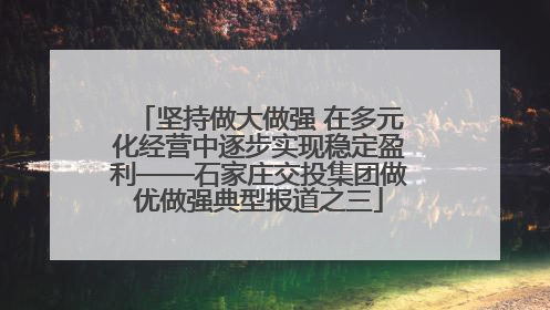 坚持做大做强 在多元化经营中逐步实现稳定盈利——石家庄交投集团做优做强典型报道之三