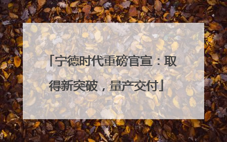 宁德时代重磅官宣：取得新突破，量产交付