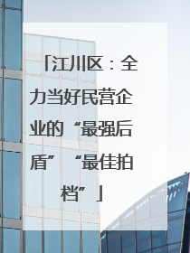 江川区：全力当好民营企业的“最强后盾”“最佳拍档”
