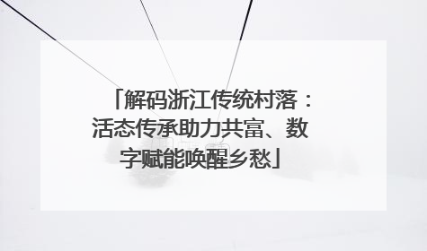 解码浙江传统村落：活态传承助力共富、数字赋能唤醒乡愁
